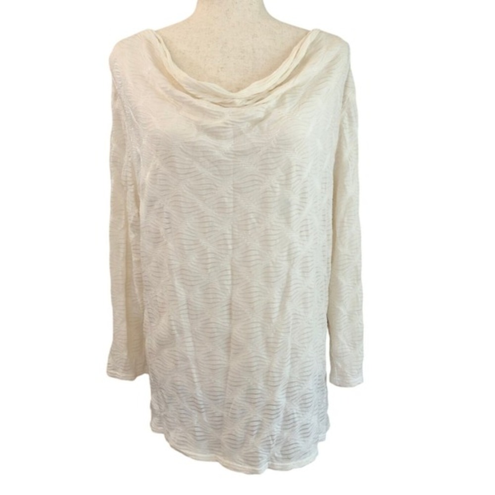 Cut Loose White Cowl Neck Long Sleeve Blouse Top XL Sheer Textured USA Fairycore